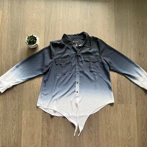 INC Blue to White Fade Crop Button Down Blouse with Front Tie